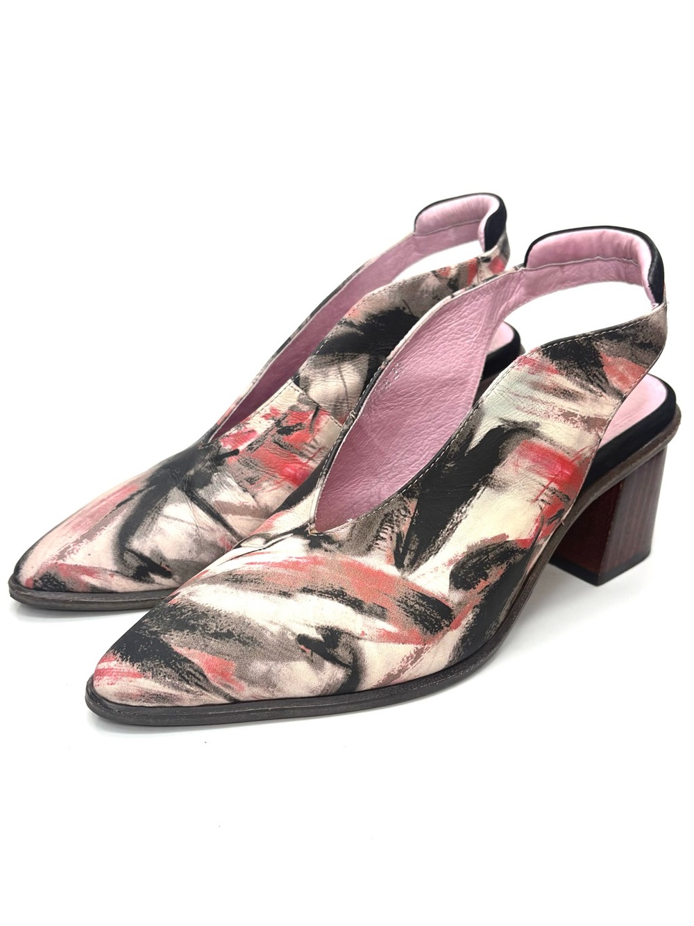MINX Pink Abstract Slingback Heels | 37